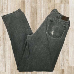 Lands End Straight Leg Distressed Gray Jeans 35x35, 100% Cotton Denim